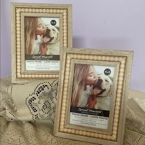 Special Moments Cream and Natural Wood Beaded Picture Frame Set new